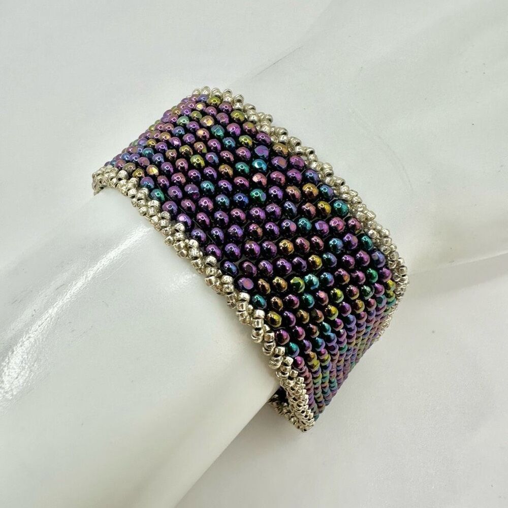Purple beaded wide bracelet